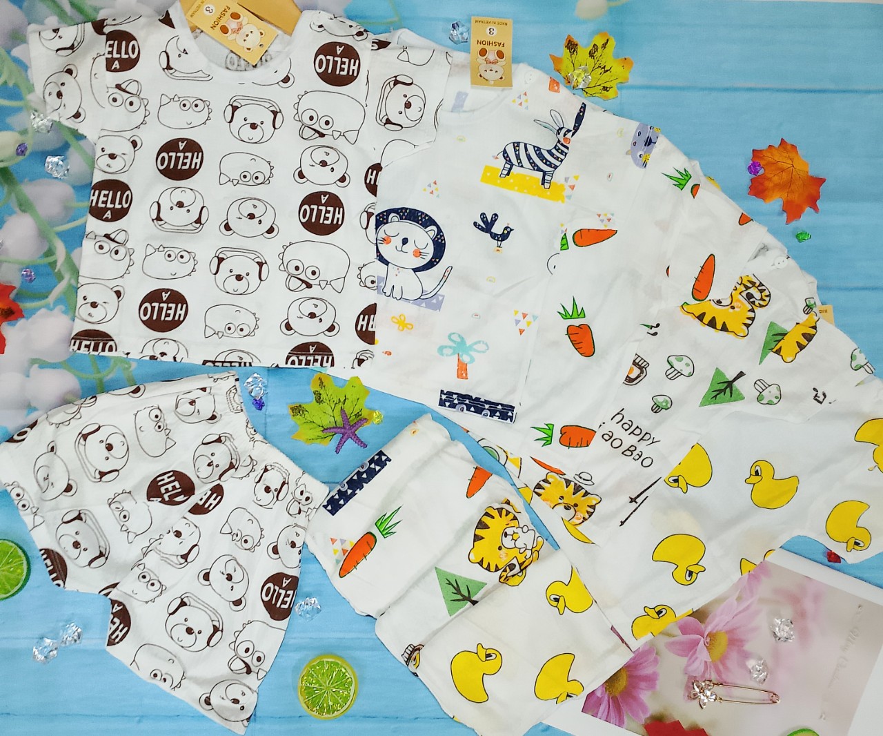 Quần áo trẻ em - Bộ cộc tay cotton thông hơi cho bé từ 3-11kg (HỖ TRỢ PHÍ SHIP)