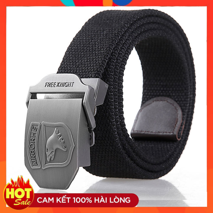 Thắt lưng nam lính mỹ mặt AIRGORHE  A989 Bề mặt khóa hợp kim thép không ghỉ sáng bóng, Dây nịt lưng kiểu lính dệt 2 lớp sợi Cotton thiên nhiên thoáng khí bền màu.