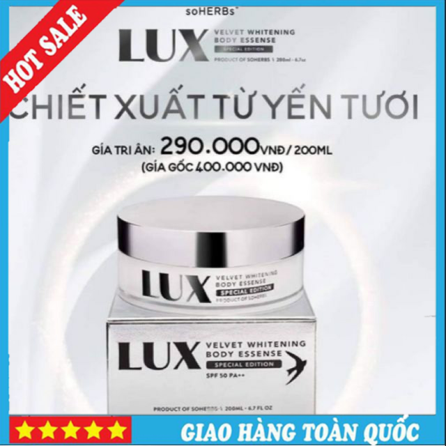 Kem body lux tinh chất yến tươi velvet whitening body essense soherbs