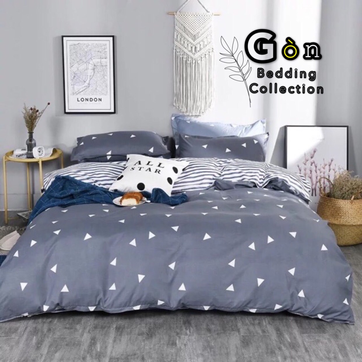 Bộ Chăn Ga Gối Cotton Poly , Tam Giác Ghi , Chất Liệu Thoáng Mát , Kích Cỡ Đa Dạng , By. Gòn