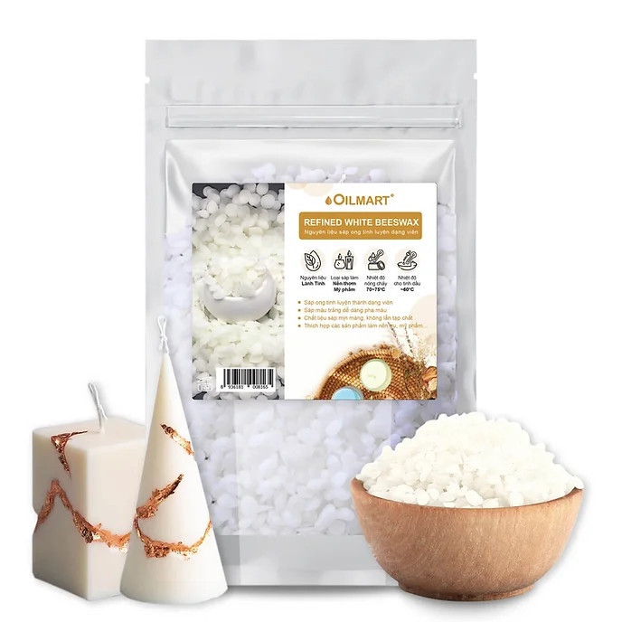 Sáp Ong Tinh Luyện Dạng Viên Oilmart Refined White Beeswax, nguyên liệu làm nến thơm