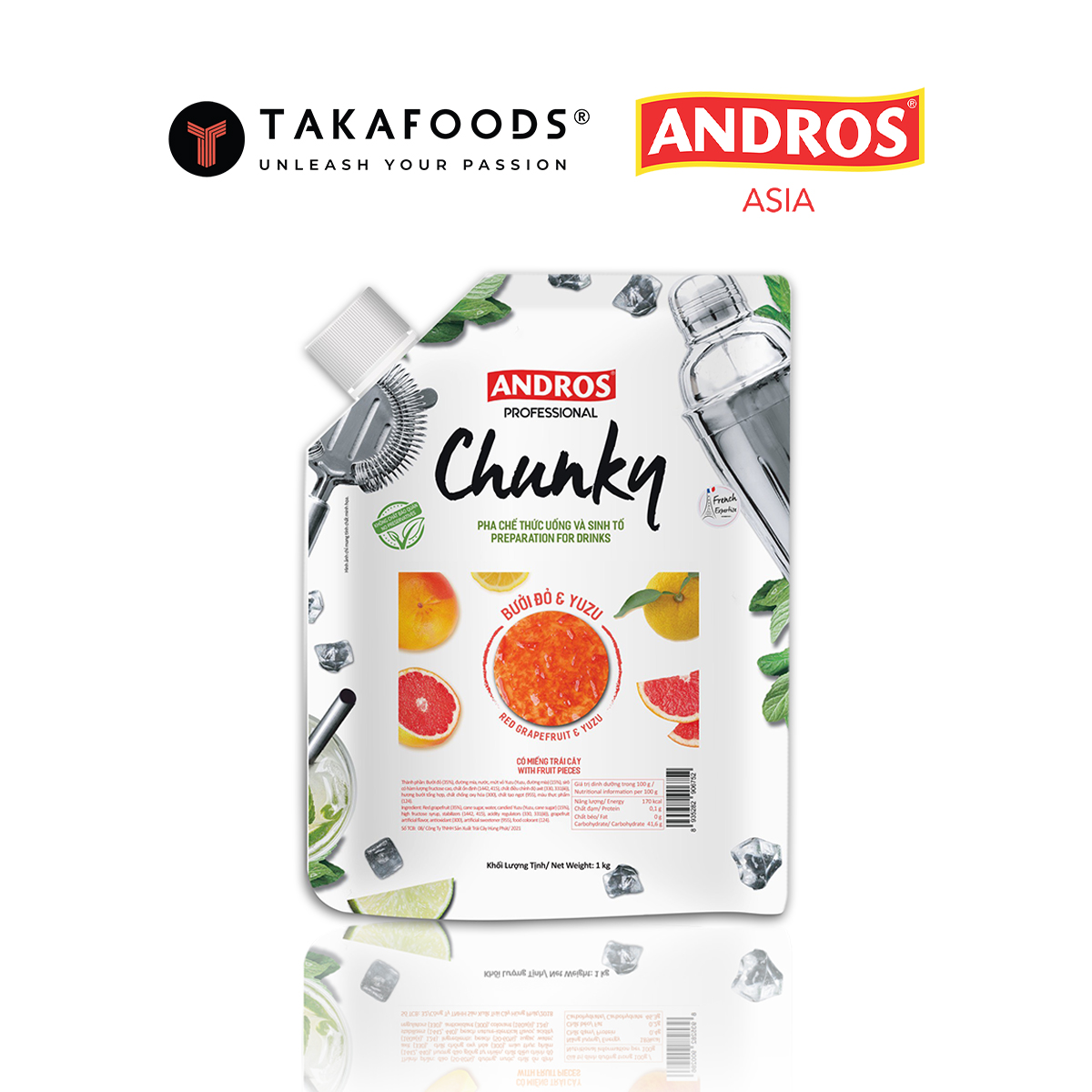 Mứt trái cây chunky bịch 1kg vị bưởi đỏ yuzu.