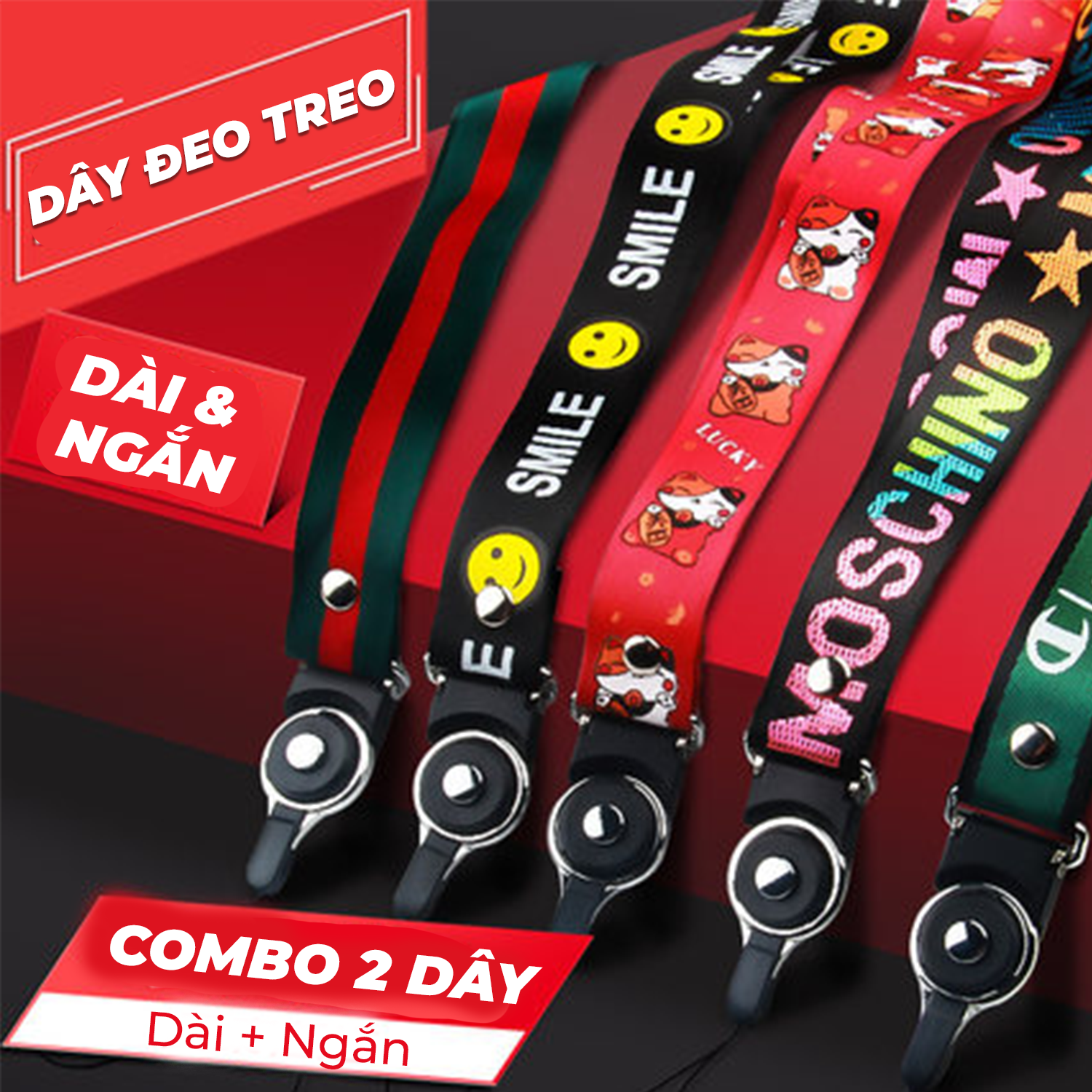 Dây Đeo Treo Điện Thoại, Thẻ ID, Thẻ Xe, Thẻ Học Sinh 2 Trong 1 Xoay Và Kéo Với Nhiều Mẫu Đẹp Mới Strap Dây Vải Dày Bền (Ngẫu Nhiên)