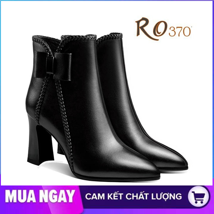 Giày boot nữ cổ cao 8cm hàng hiệu rosata hai màu đen đỏ cao cấp ro370