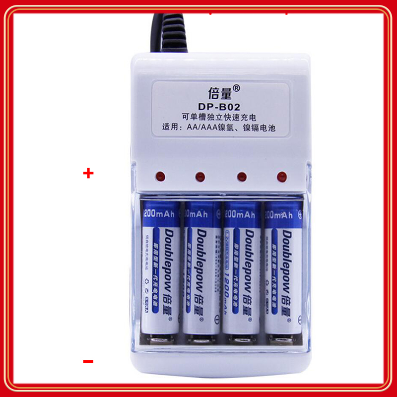 Combo sạc dp-b02 và 4 pin sạc nimh 1.2v aa doublepow 2a có thể sạc đồng thời pin aa và aaa