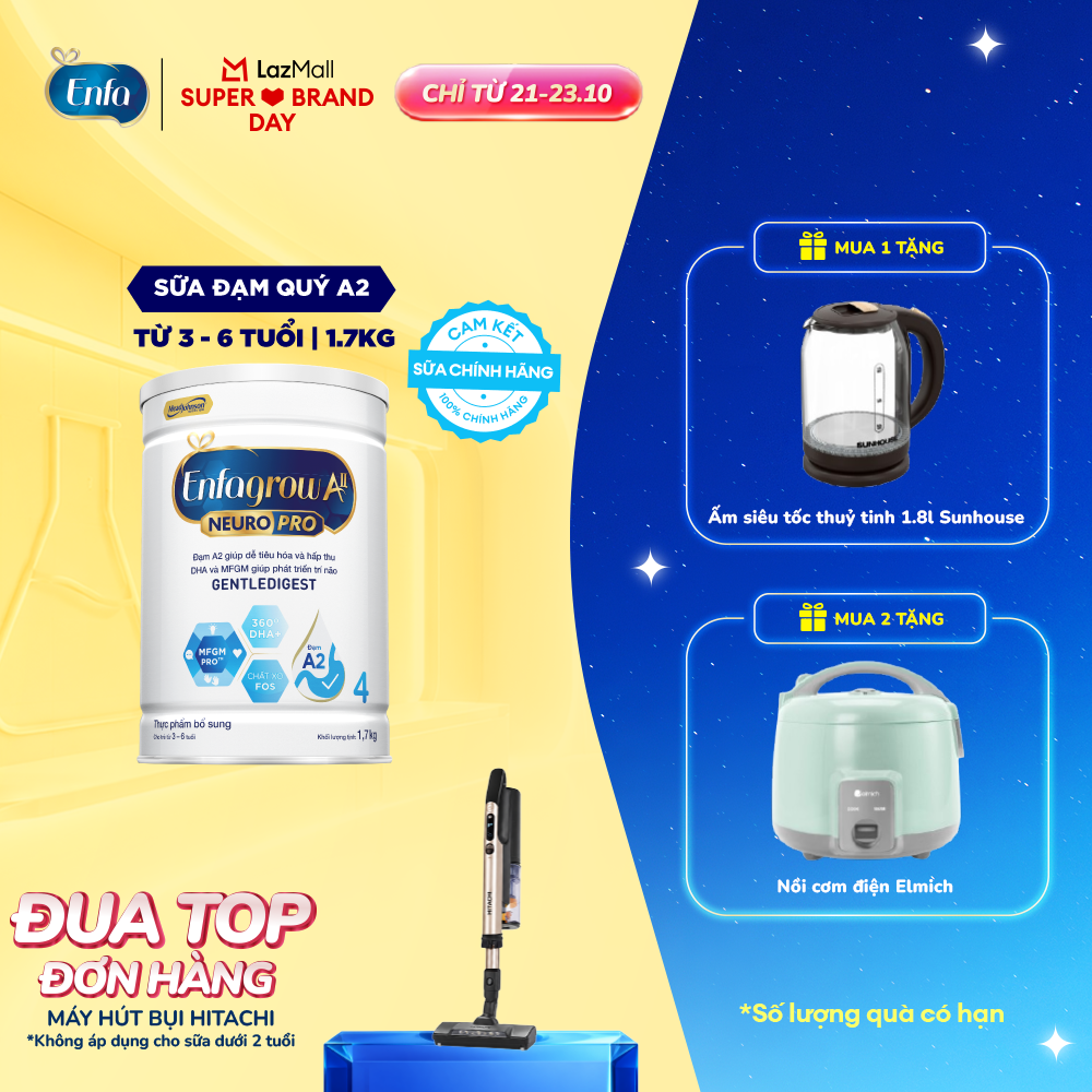 [CHỈ TỪ 21-23/10 MUA LÀ CÓ QUÀ] Sữa bột Enfagrow A2 Neuropro 4 1.7kg giúp dễ tiêu hóa, hấp thu dành cho trẻ 3-6 tuổi