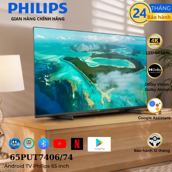 ANDROID TV 4K PHILIPS 65 inch-  Bảo hành chính hãng 24 tháng