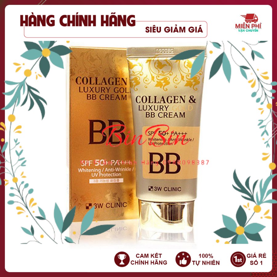 Kem nền trang điểm 3 trong 1 che khuyết điểm - Kem nền chống nắng BB Cream Collagen 3W Clinic