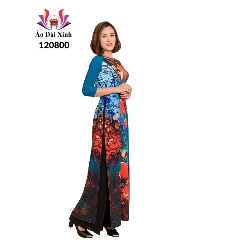 Bộ áo dài truyền thống, Cổ tròn tay lỡ, Lụa cao cấp.