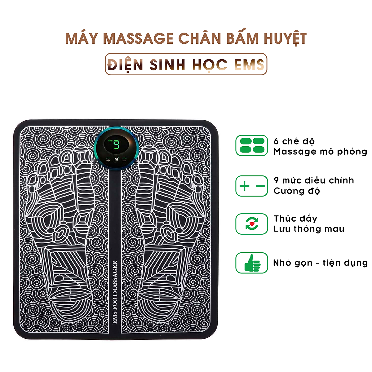 Thảm massage chân thư giãn trị liệu nhức mỏi chân, mát xa công nghệ xung điện màn hình kỹ thuật số, pin sạc.