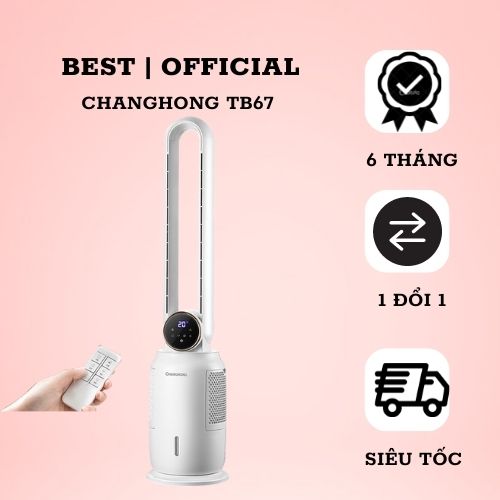 Quạt không cánh lọc không khí làm mát bằng hơi nước changhong tb67 -12 tốc độ gió-tạo ion âm kiêm đèn ngủ