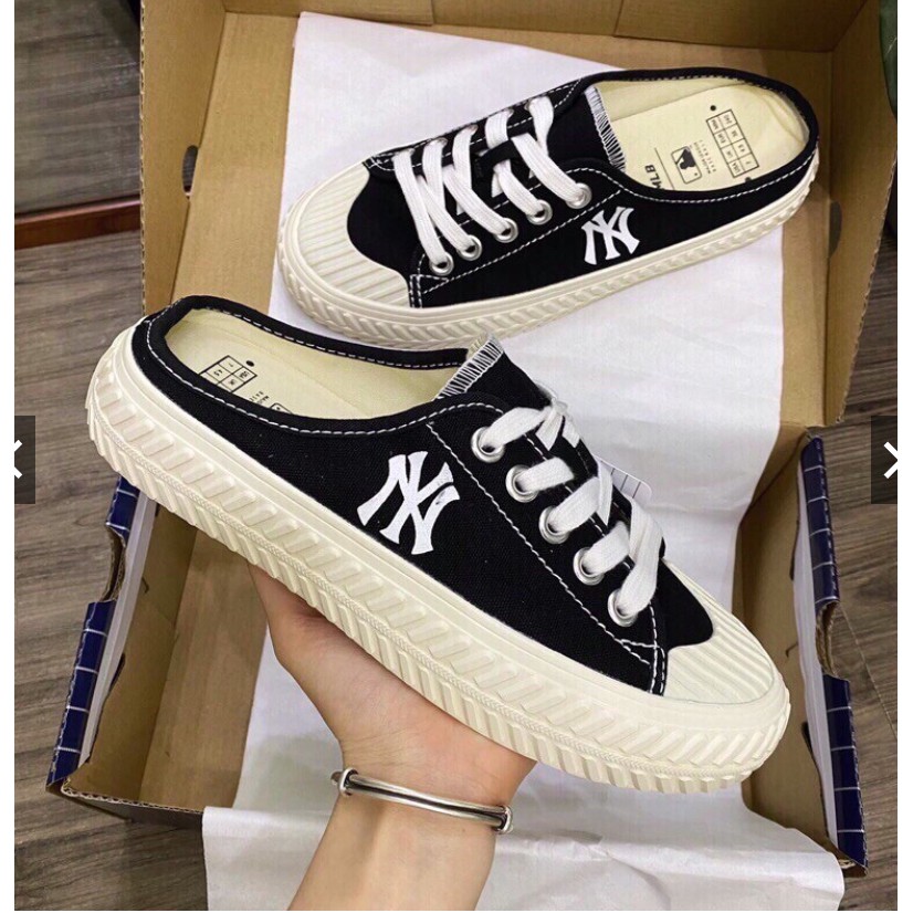 Giày sục thể thao nữ ny thêu, sục mlb đạp gót hot hít alpha shoes