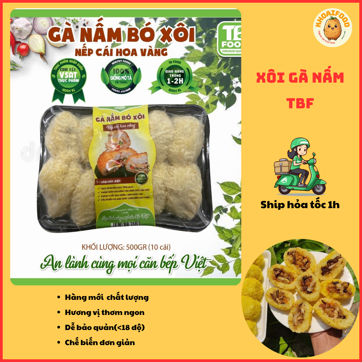 Gà nấm bó xôi TBF vỏ giòn, nhiều nhân, thơm ngon, tiện lợi ( 500g)