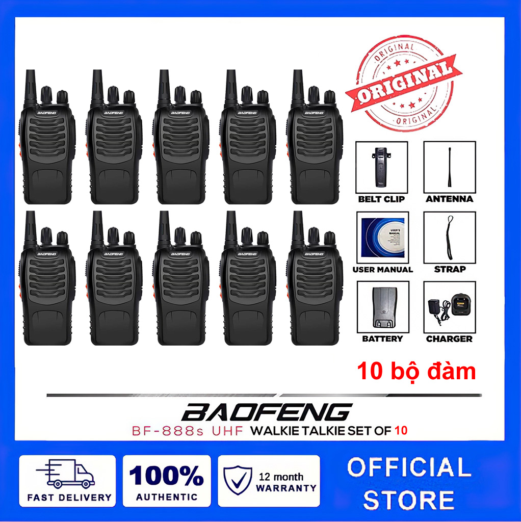 Bộ 10 Bộ đàm baofeng 888S Khoảng Cách Từ 3Km đến 5Km, 16 Kênh, Chất Lượng Âm Thanh Chuẩn - Bảo Hành 12 Tháng