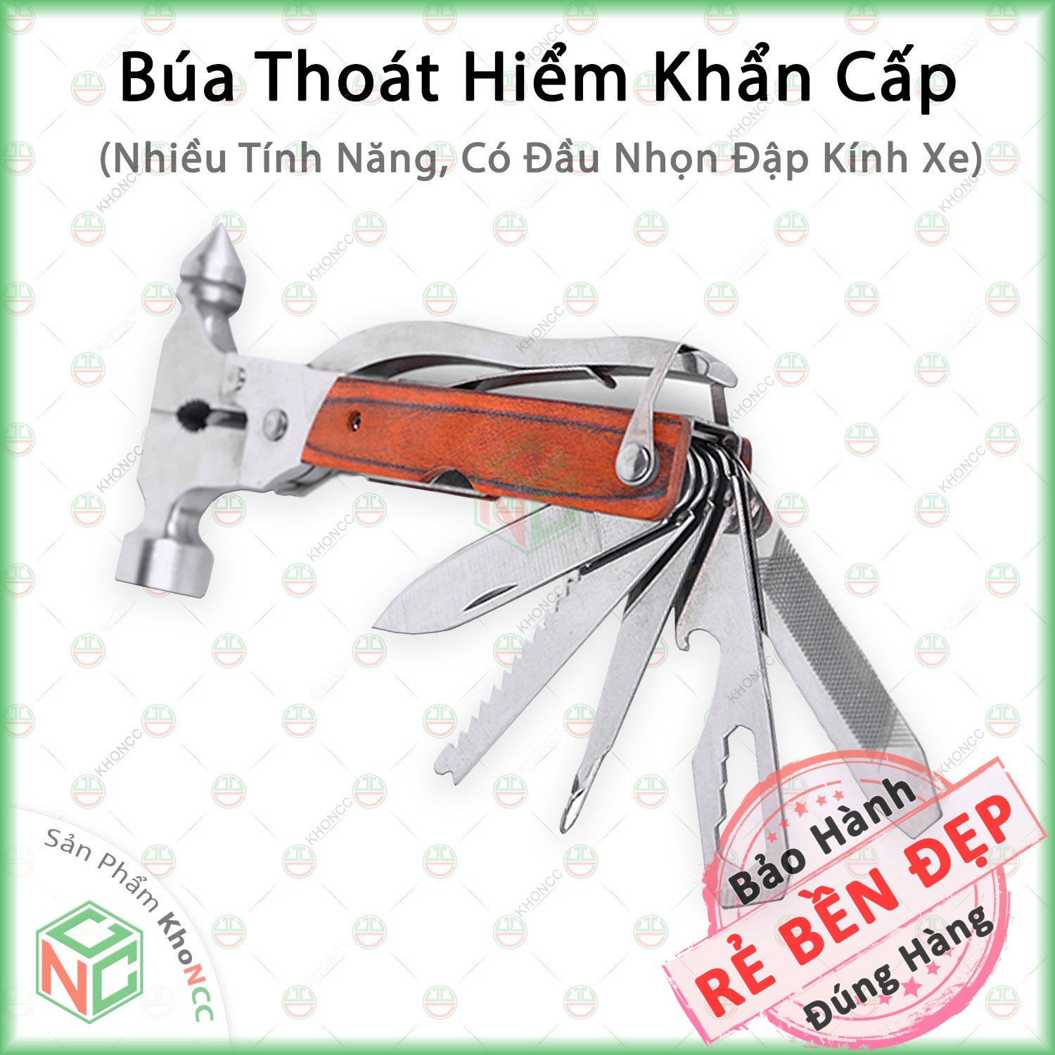 [KhoNCC] Búa Đa Năng 7 Trong 1 Với Nhiều Tiện Ích Khác - Có Đầu Nhọn Đập Kính Xe Hơi Khi Thủy Kích, Cháy Nổ - NDHS-BUADN-580