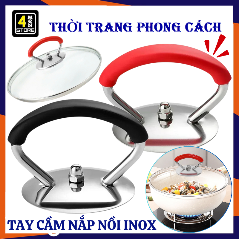 Tay Cầm Nắp Nồi , Núm Cầm Thay Thế Cho Nắp Nồi Xoong Chảo Bằng Inox Bọc Silicon Chống Nóng - Quai Cầm Thay Thế Cho Nắp Nồi Cách Nhiệt Có Vít Chắc Chắn