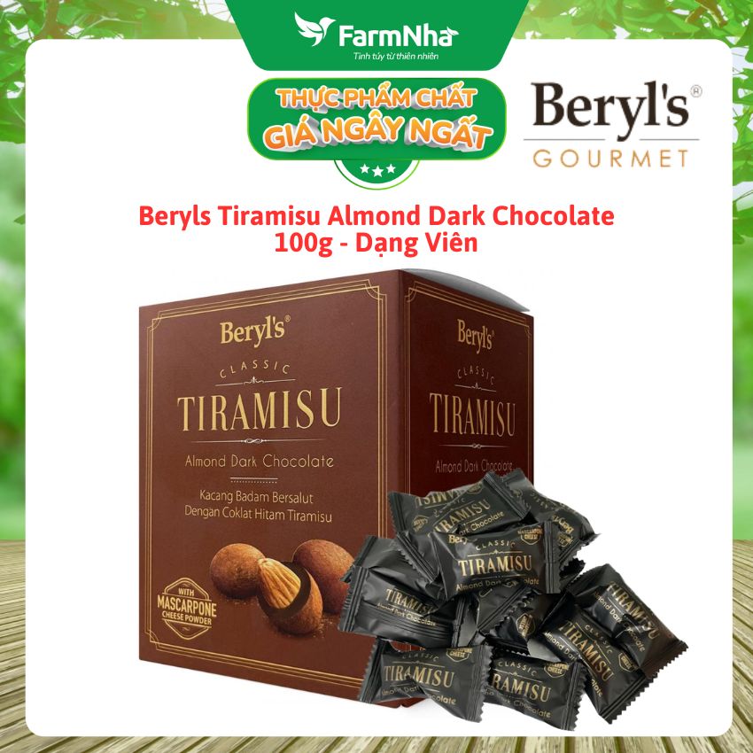  Socola Tiramisu Almond Dark Chocolate 100g Beryls - Socola đen ngon hấp dẫn với hạt hạnh nhân và phô mai kem Mascarpone Ý 