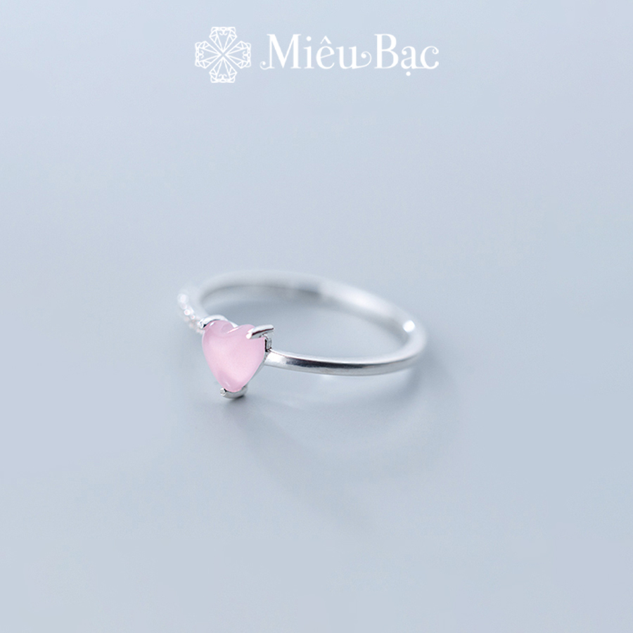 Nhẫn bạc nữ Miêu Bạc trái tim đá hồng dễ thương chất liệu bạc 925 phụ kiện trang sức nữ MN22