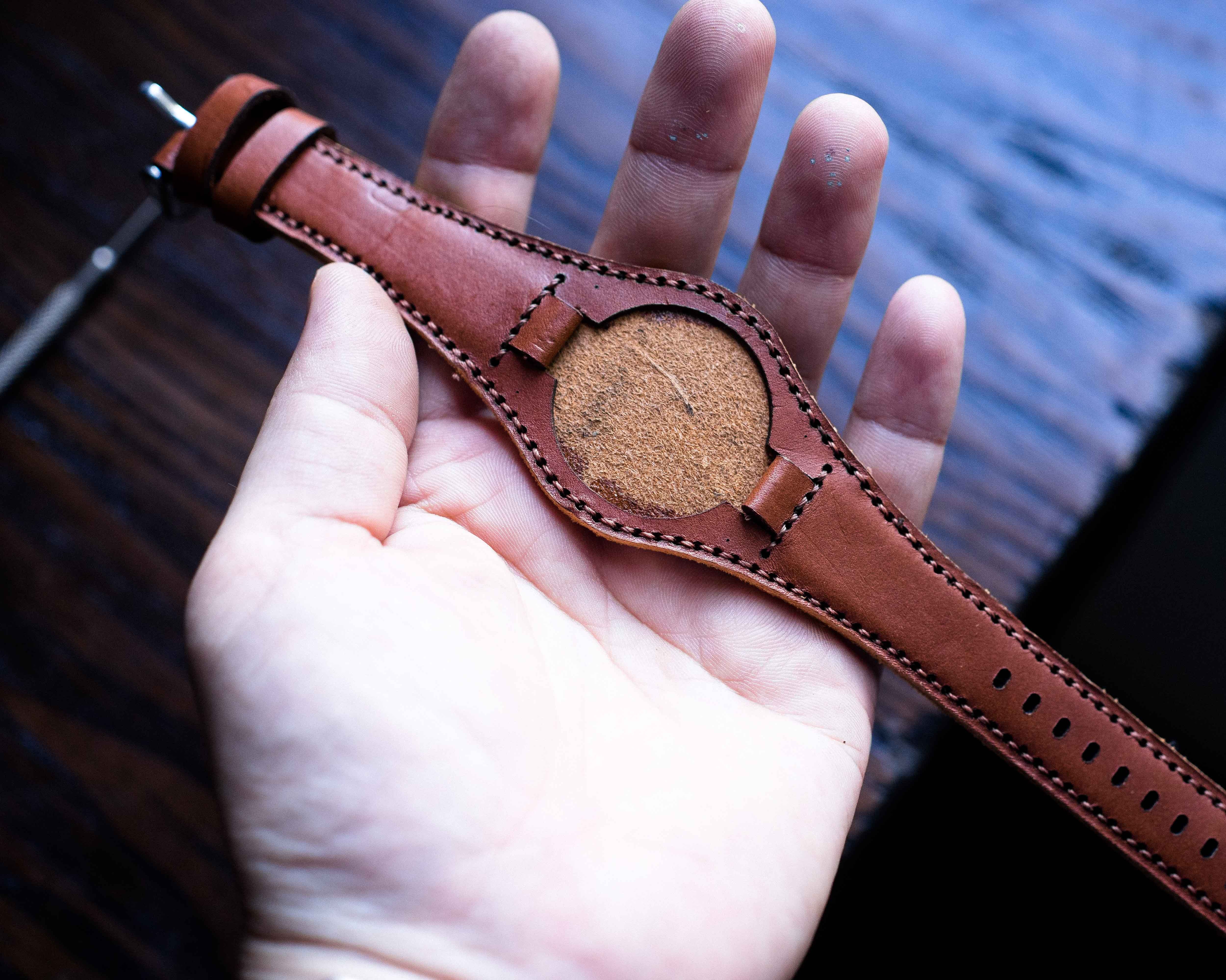 Dây da đồng hồ da bò bản siêu bền đẹp ram leather bundstrap bx3 nâuđỏ size 10mm chính hãng ram leather