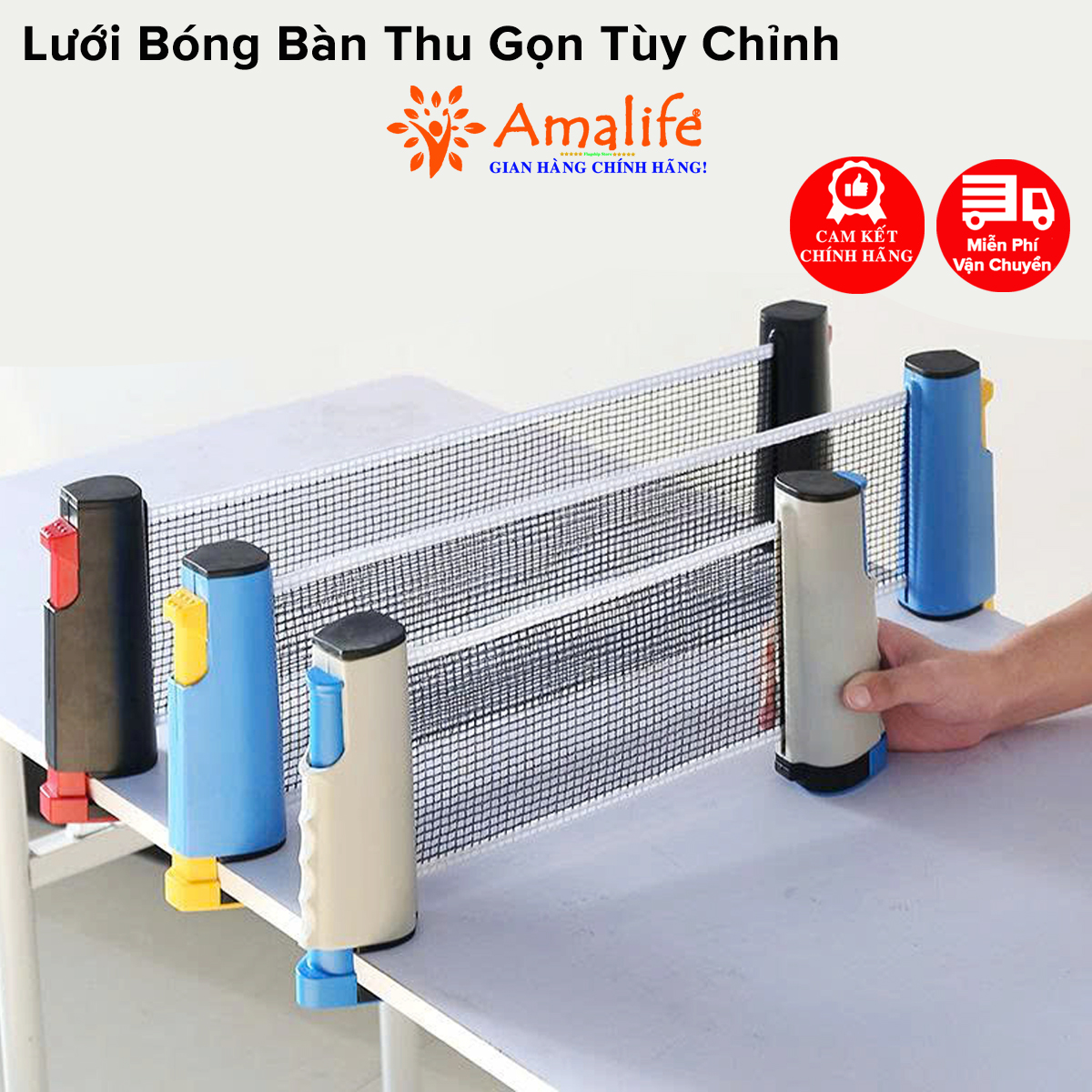 Cọc Lưới Bóng Bàn Rút Gọn Chính Hãng Amalife Chất Liệu ABS Cao Cấp Chiều Dài Điều Chỉnh Tới 1,7m Cao Cấp Tiện Lợi