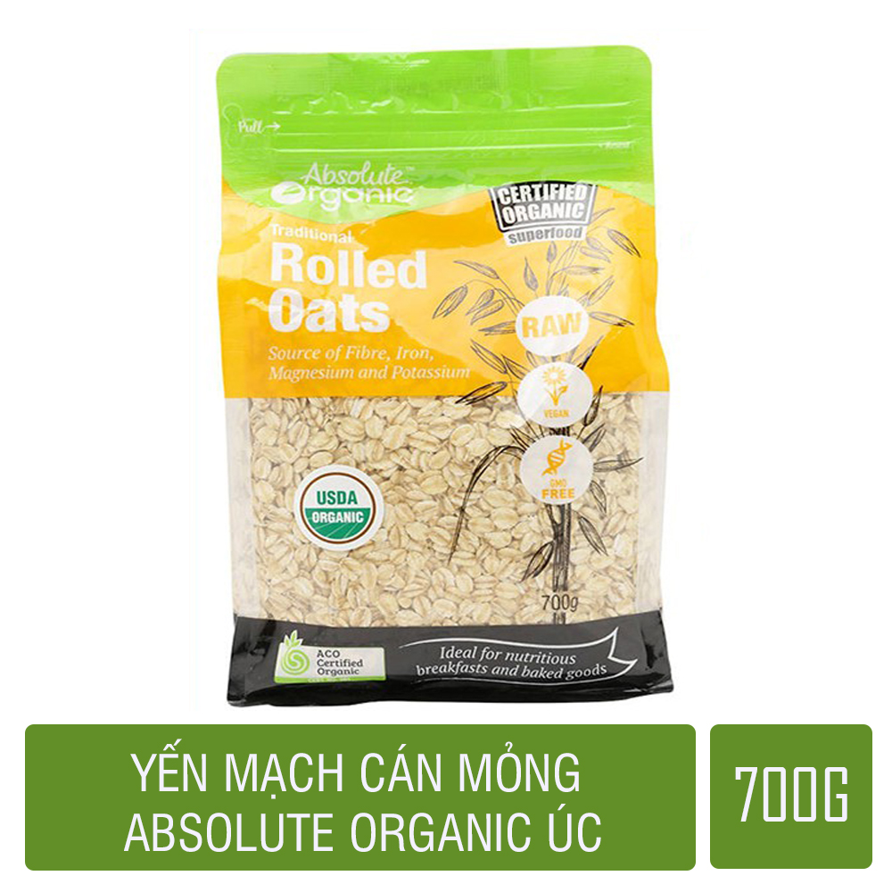 Yến mạch cán mỏng Rolled Oats Absolute Organic gói 700g giảm cân, làm mặt nạ chống lão hóa, làm bánh, làm granola GreenLife Store