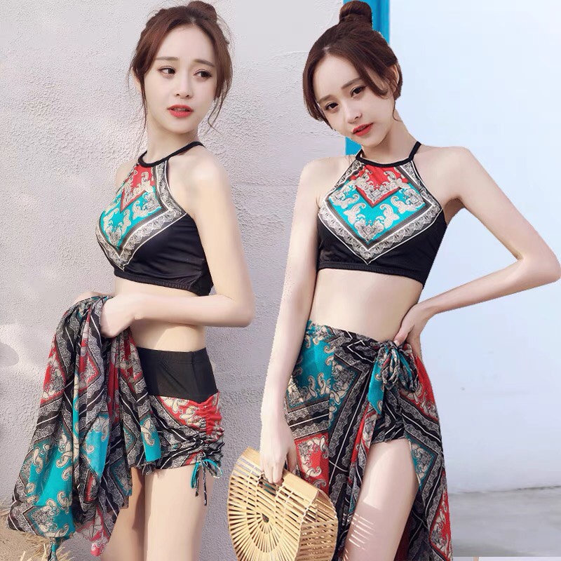 Đồ bơi họa tiết thổ cẩm freesize thích hợp cho bạn nữ từ 42kg - 55 kg, đồ bơi 3 chi tiết có tính ứng dụng cao, bikini thổ cẩm chất liệu thun thoải mái khi mặc