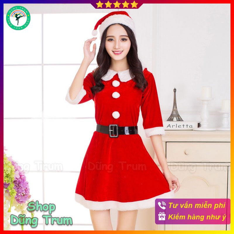 Trang phục Noel nữ, váy noel chất liệu nhung siêu đẹp DT09