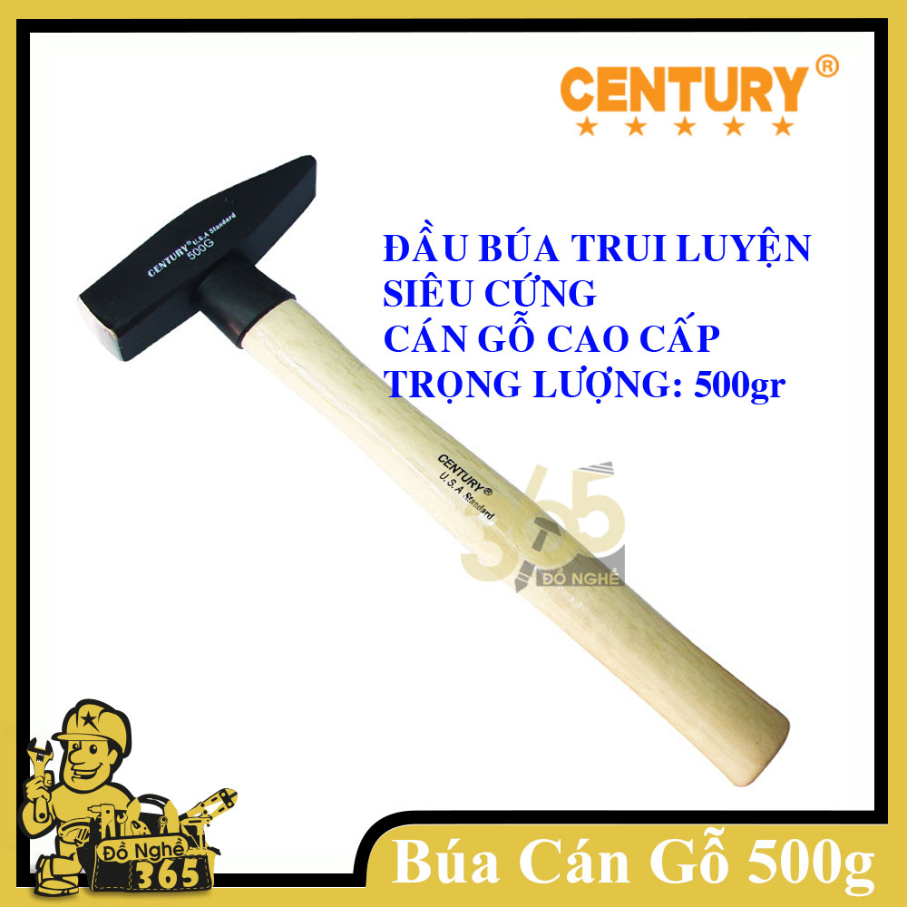 Búa đầu vuông (cán gỗ) 500gr Century , búa cán gỗ búa vuông cán gỗ, búa đầu vuông đầu dẹp hàng chất lượng cao