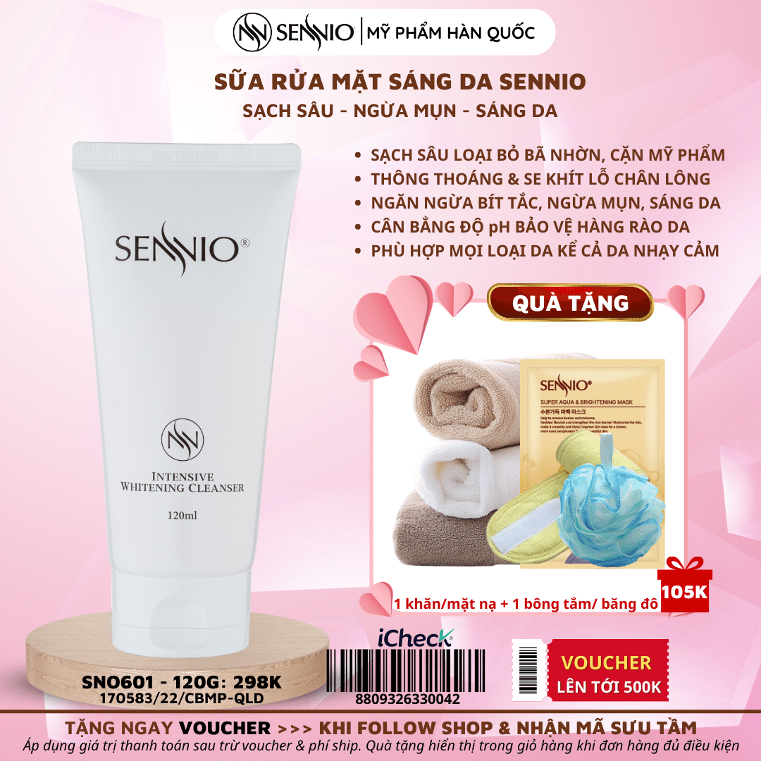 Sữa rửa mặt sáng da, ngừa mụn, cân bằng pH bảo vệ hàng rào da SENNIO Sennio Daily Cleanser SNO601-125ml