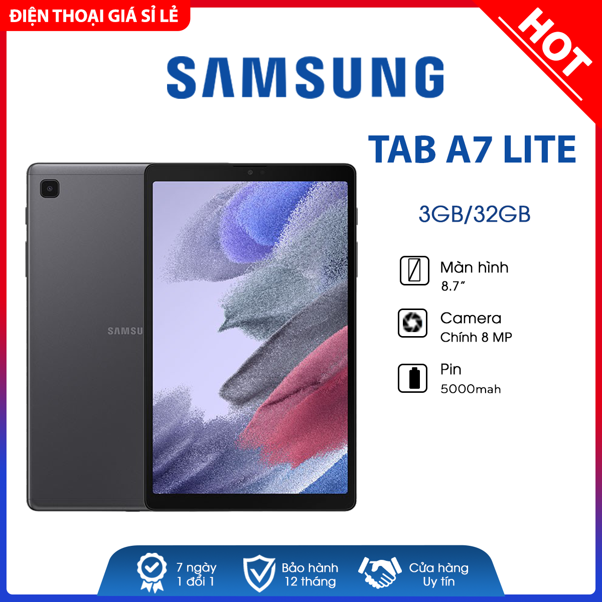 Máy tính bảng Samsung Galaxy Tab A7 Lite (3GB/32GB) -Nguyên seal, mới 100% - Bảo hành chính hãng 12 tháng