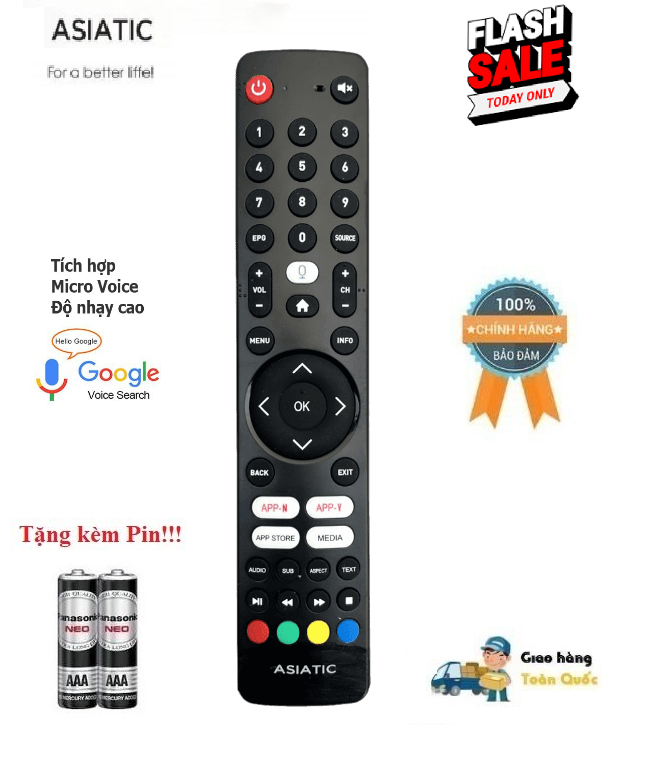 Remote điều khiển giọng nói voice tv asiatic hàng chính hãng chất lượng cao tặng pin💦