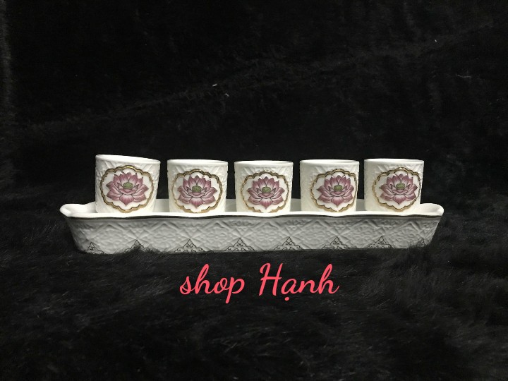 Bộ 5 chung bạch ngọc cao cấp sen hồng