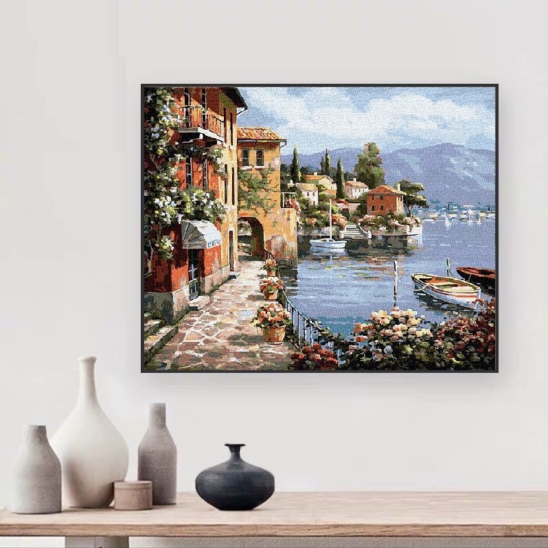 KHUNG 2.5 CM- Tranh sơn dầu số hóa, size 40x50-TẶNG KHĂN,ĐÃ CĂNG KHUNG,CÓ SƠN BÓNG-MÀU-3CỌ-đinh treo tường