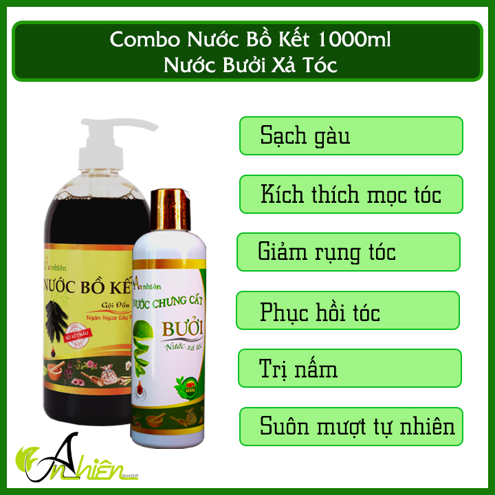 Combo nước gội đầu bồ kết 1000ml và nước bưởi xả tóc - sạch gàu, giảm rụng
