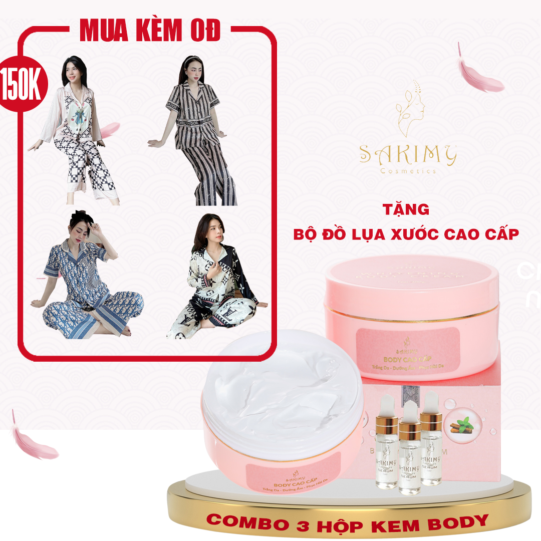 Combo 3 hộp kem body Sakimy 200gr tặng 3 chai serum