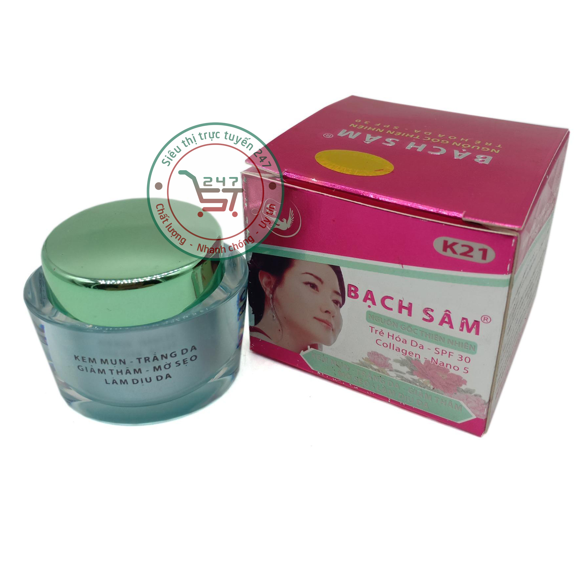 Kem Mụn Trắng da Xóa thâm Liền sẹo Chống dị ứng Bạch sâm K21 22g (Tím Xám)