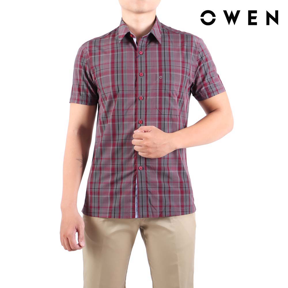 OWEN - Áo sơ mi ngắn tay Body Fit BA22683NT màu Đỏ chất liệu Bamboo