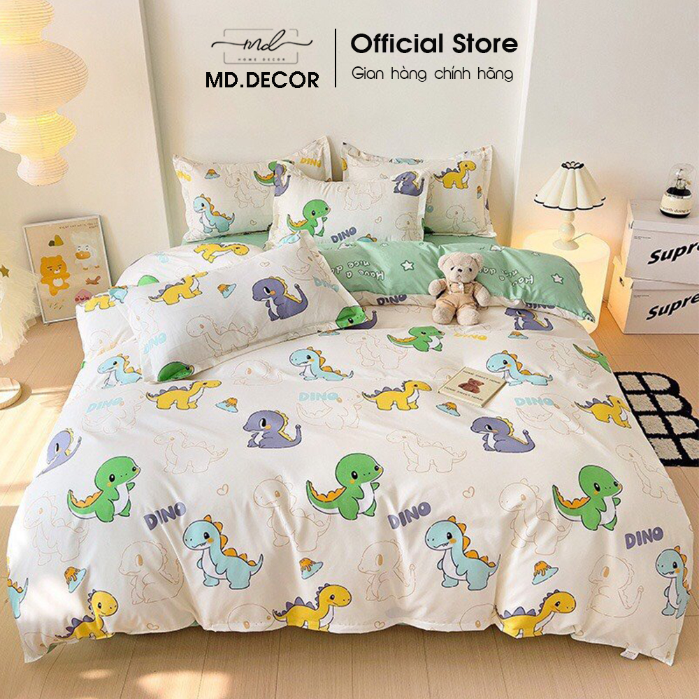 Bộ chăn ga gối cotton poly 5 món chăn chần bông md decor, ra trải giường nhiều size nệm m4 m6 m8 họa tiết dễ thương