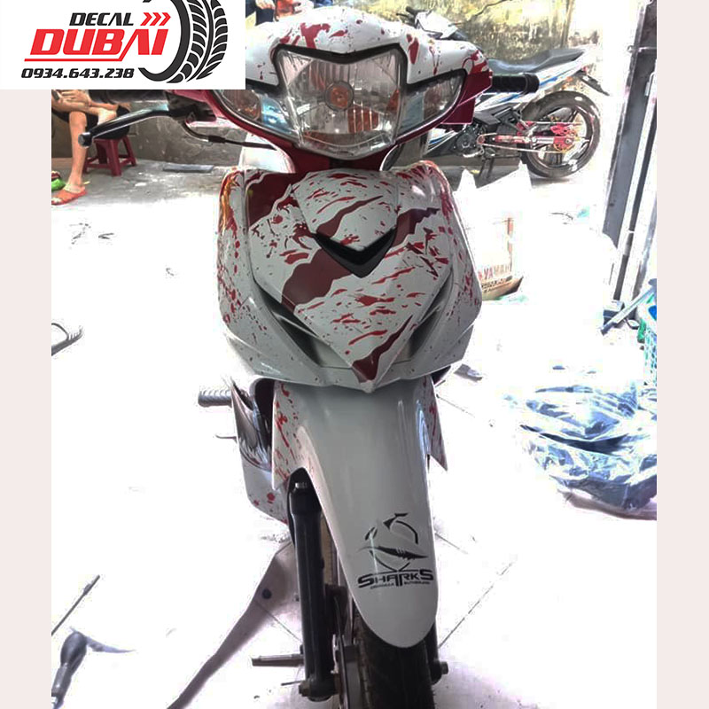 Tem Trùm Wave S110 Cá Mập Đỏ Trắng Rỉ Sét