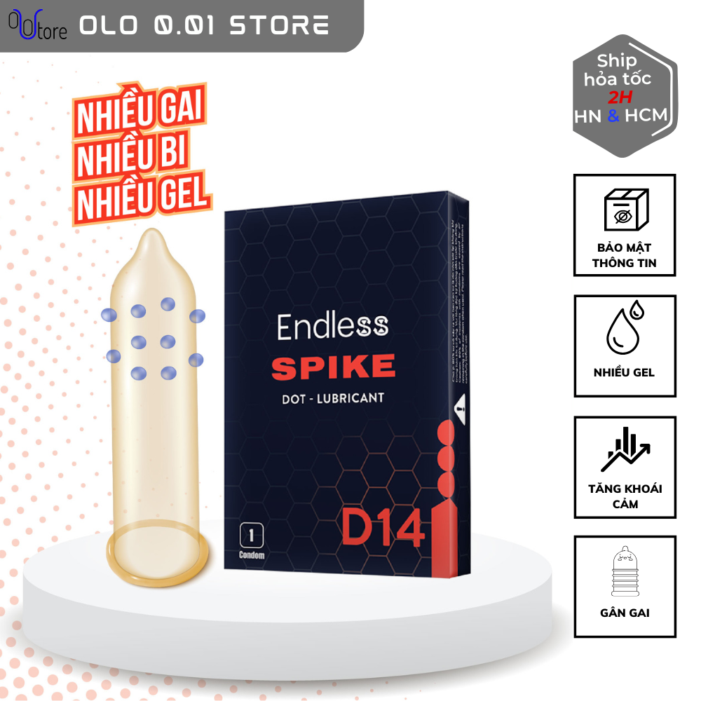 Bao cao su Endless Spike gân gai, siêu mỏng, nhiều gel bôi trơn - Hộp 01 bcs