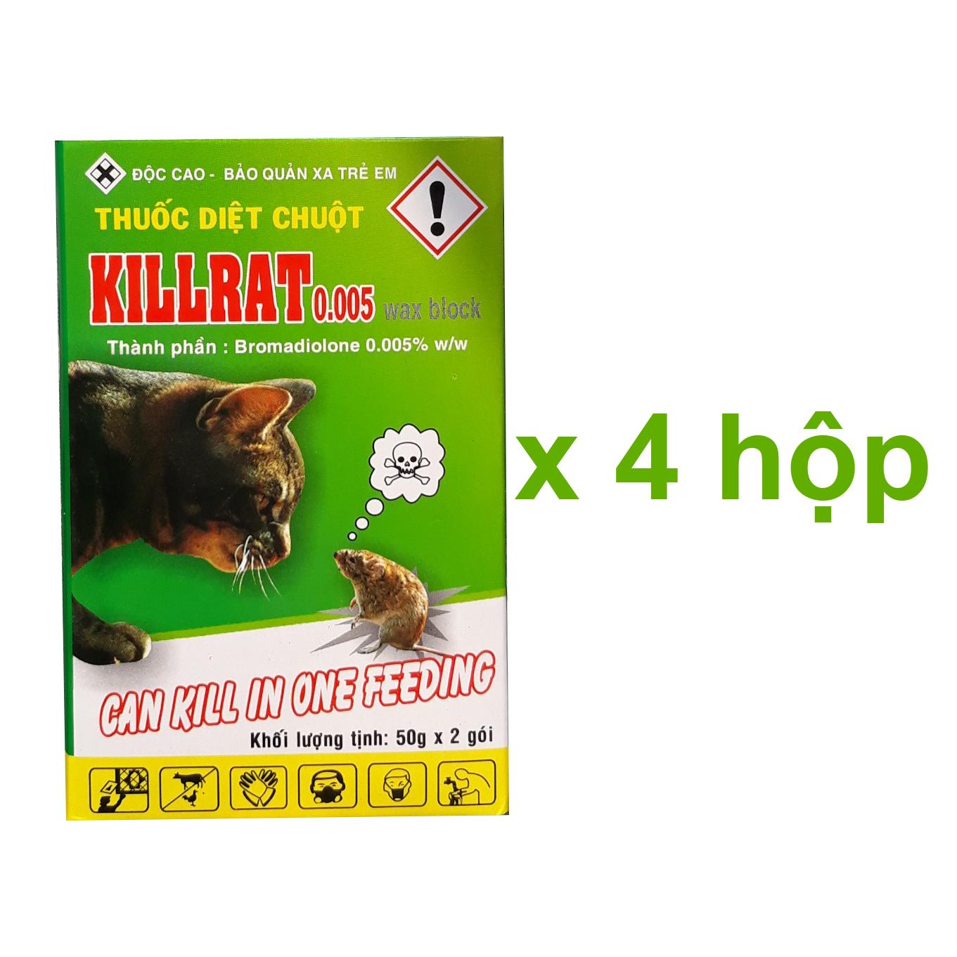 THUỐC DIỆT CHUỘT KILLRAT 0.005% - (4 hộp) Sử dụng ngay không cần trộn mồi An toàn cho người và vật nuôi bẫy chuột