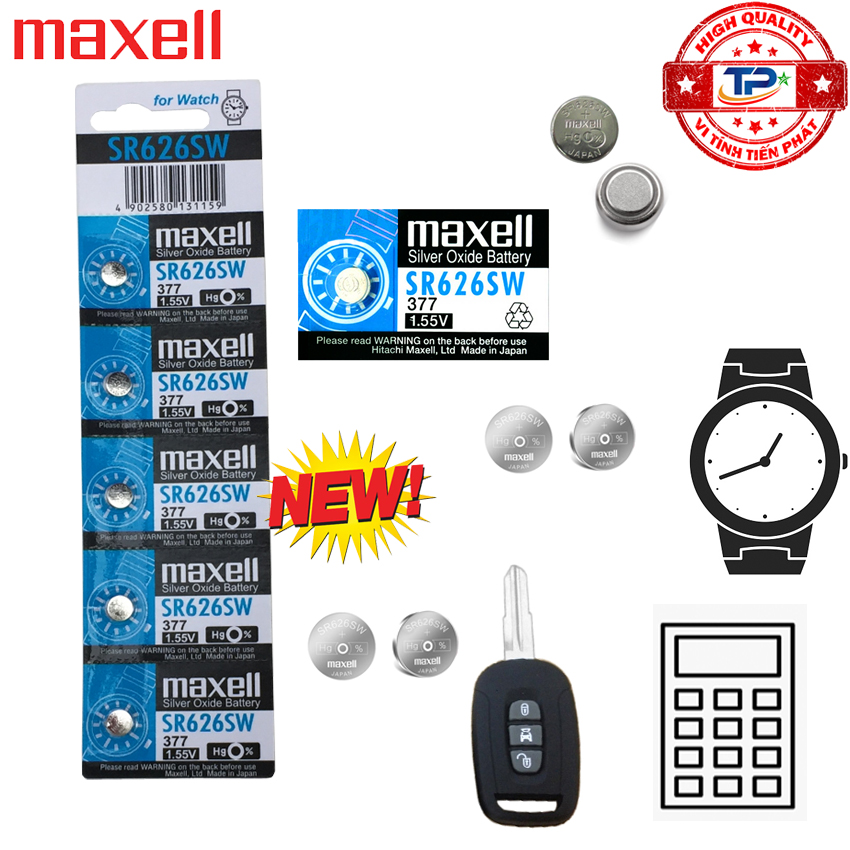 Vỉ 1 viên Pin đồng hồ đeo tay AG4 LR66 LR626 SR626SW 377 Maxell Sliver Oxide battery 1.55V - Pin nút áo 1