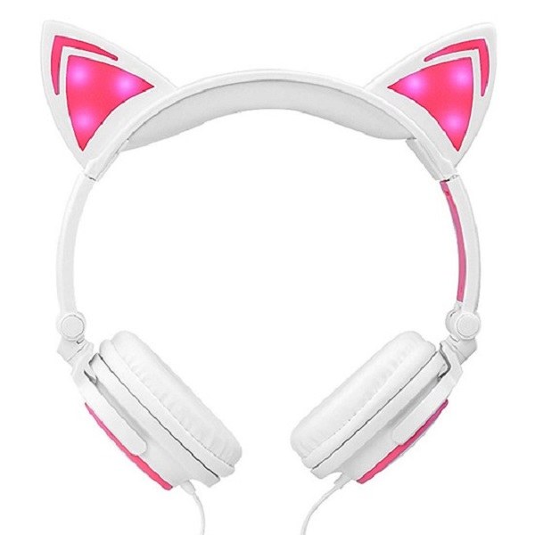 Tai nghe chụp tai mèo cute có dây míc dàm thoại tặng kèm pin hót nhất 2021 có đèn lead