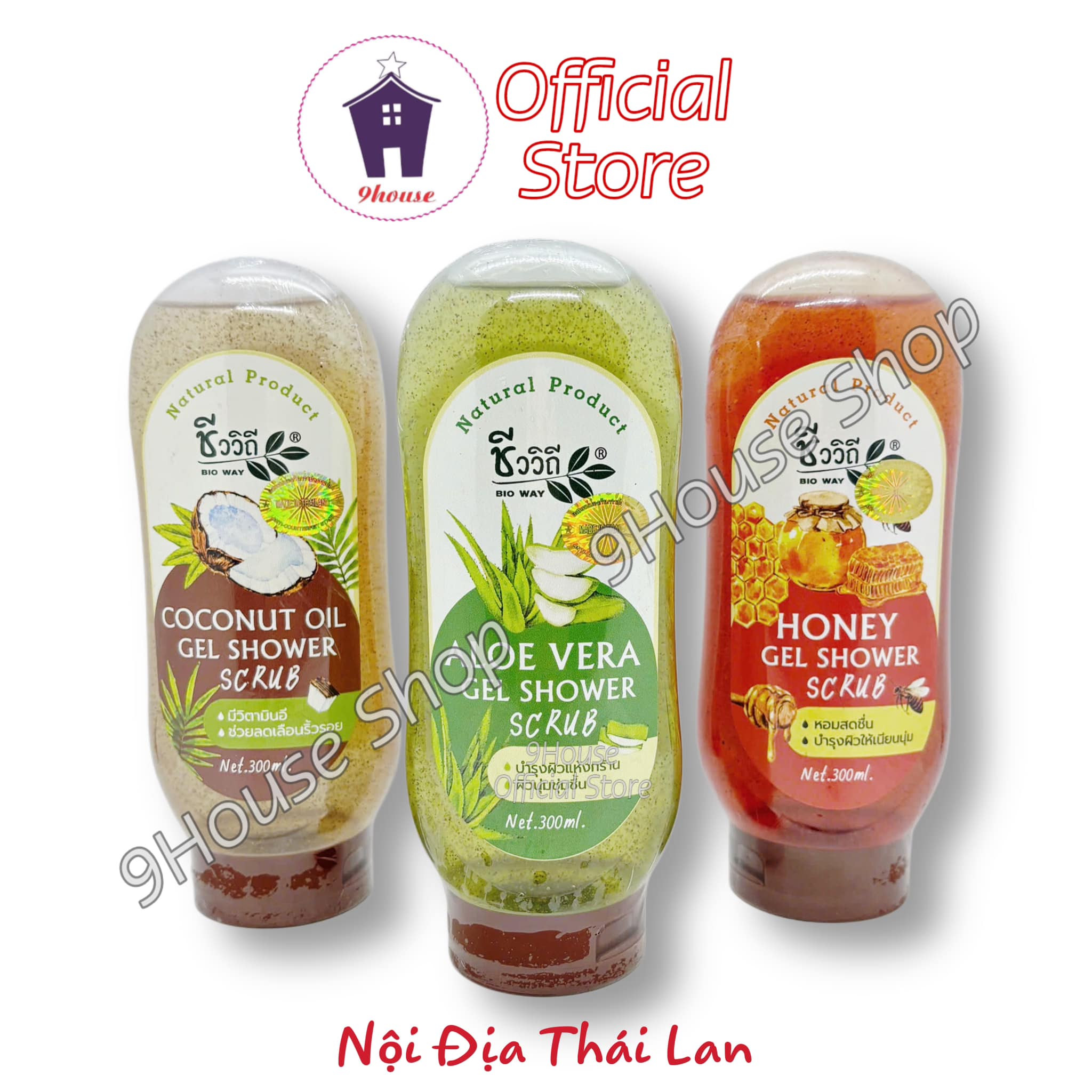 01 Chai Gel Tắm Tẩy Tế Bào Chết Cho Cơ Thể Aloe Vera Gel Shower Scrub Bio Way Thailand 300ml