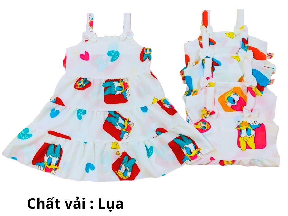 Váy xòe cho bé - đầm dáng rộng, đầm 2 dây cho bé vải lựa dáng chữ A