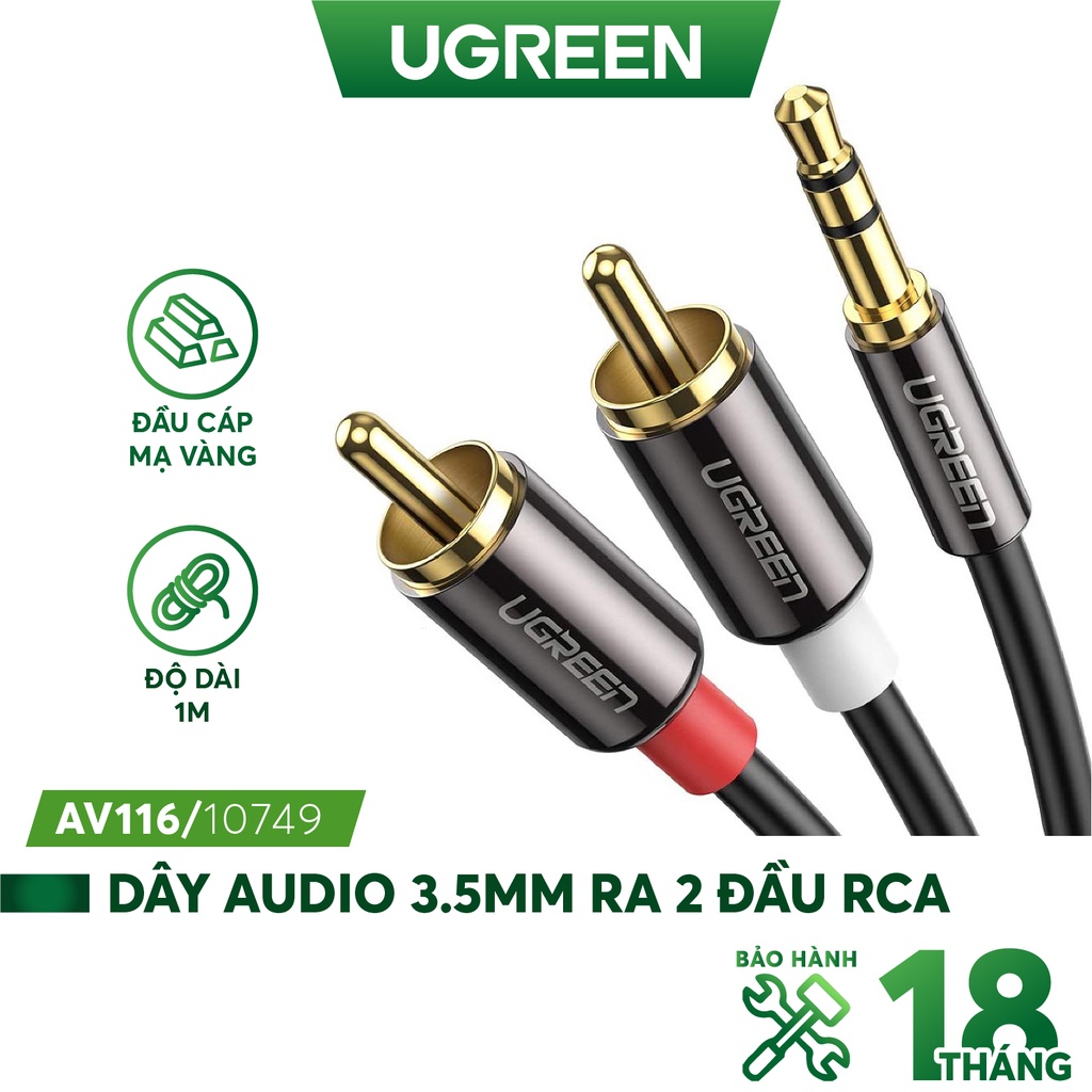 Cáp audio 3,5mm to rca dài 1m ugreen 10749 mạ vàng cao cấp