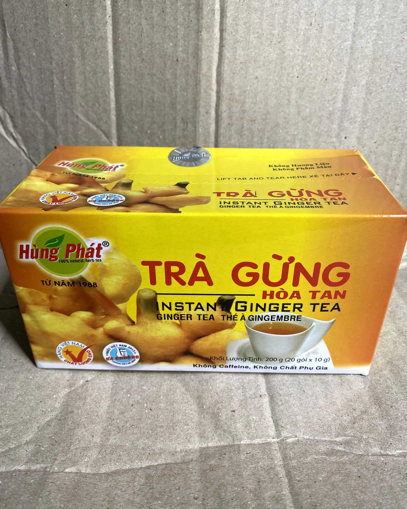 Trà gừng hòa tan hùng phát hộp 200g