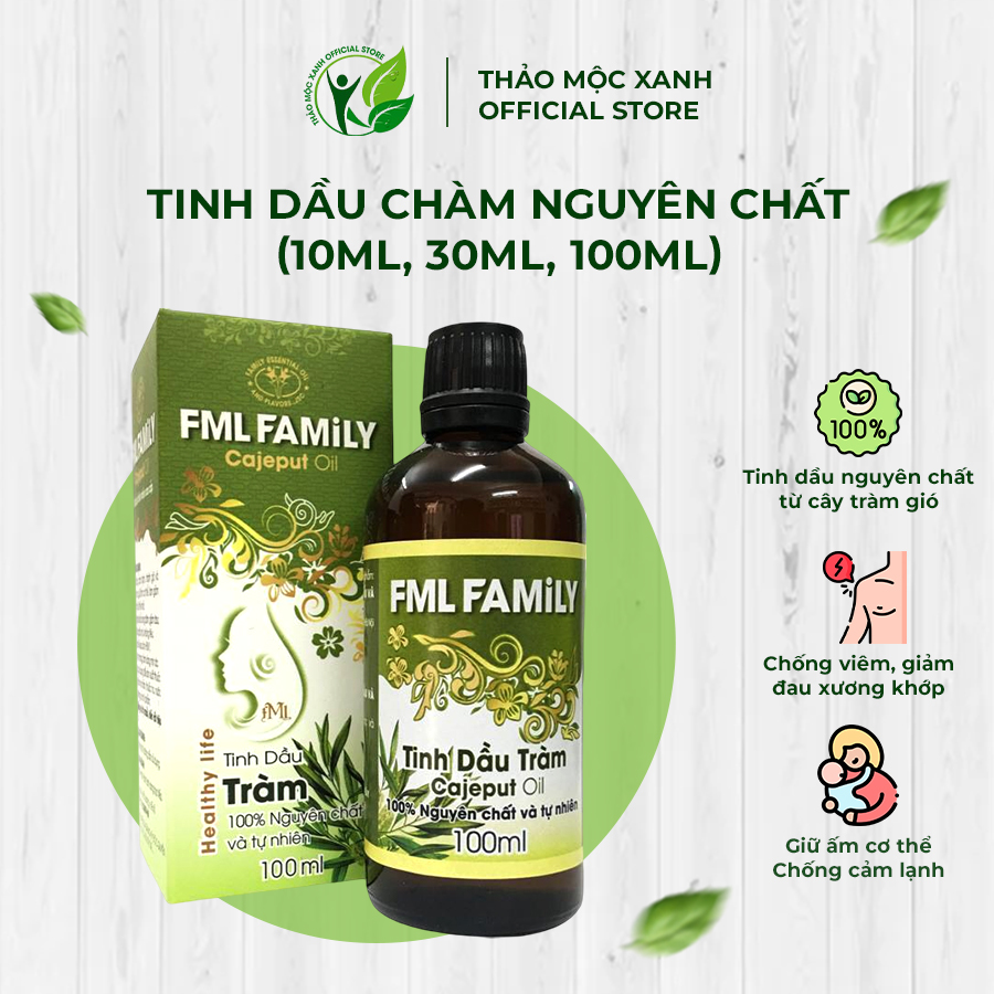 Tinh dầu tràm thảo mộc xanh fml family, 100% nguyên chất từ thiên nhiên, tránh gió giữ ấm cơ thể