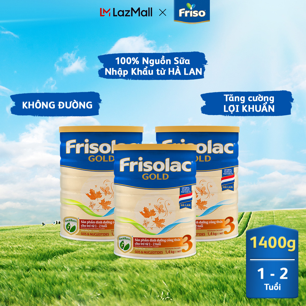 Bộ 3 lon sữa Bột Frisolac Gold 3 lon thiếc 1.4KG cho trẻ từ 12