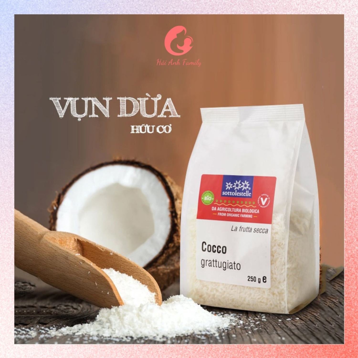 Vụn dừa Hữu Cơ Sottolestelle, Bio Planet cho bé ăn dặm